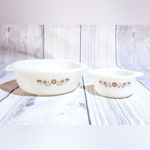Dynaware Pyr-O-Rey Casserole Dish Brown Daisy Pattern #8 & #11
